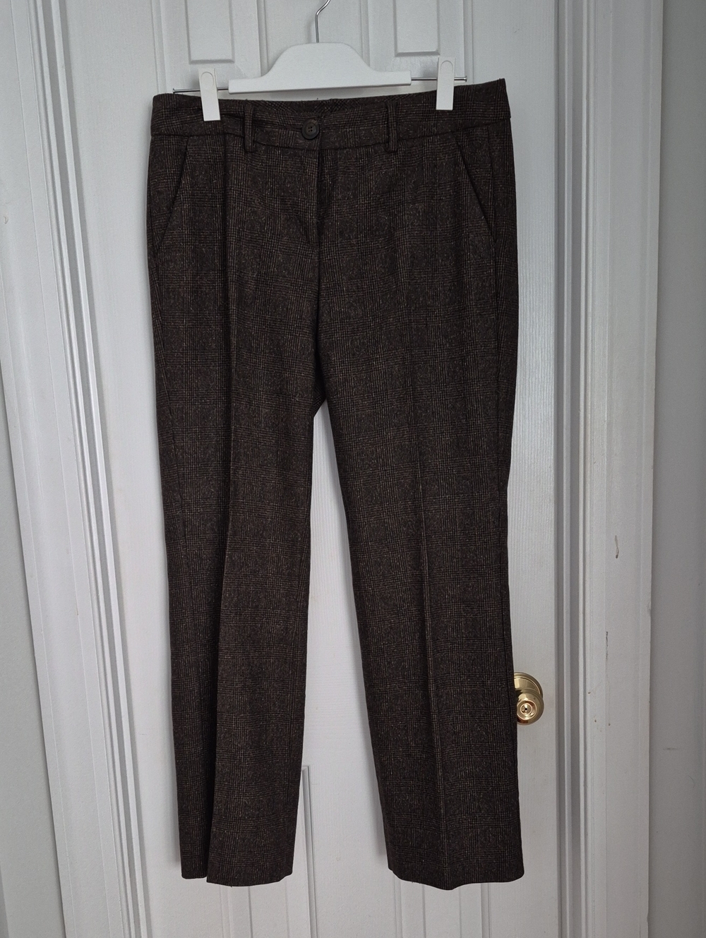 United Colors Of Benetton Women's Dark Brown Plaid Dress Trousers